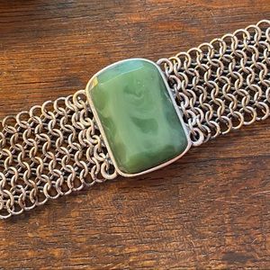 Chain mail and green stone bracelet - EUC
